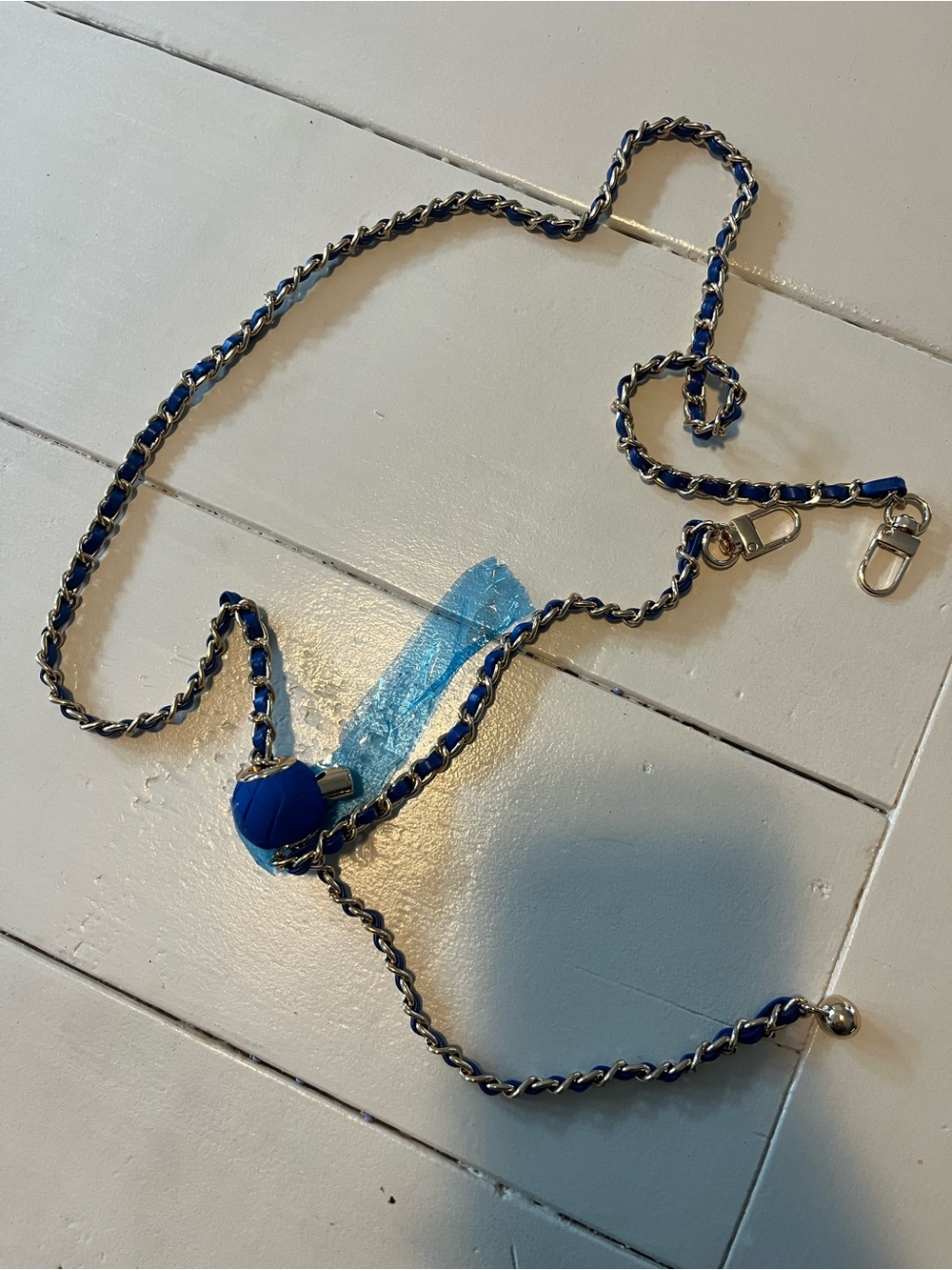 Navy Blue Chain Crossbody Strap with Matching Ball Accent